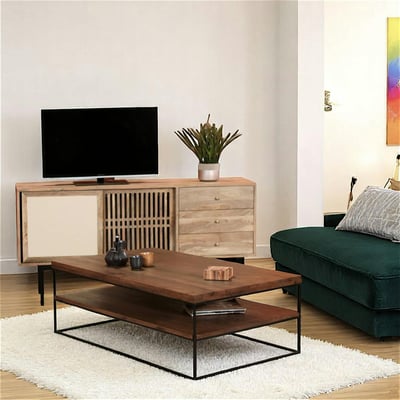 Table basse en bois massif double plateau 120 cm OKA PIER IMPORT
