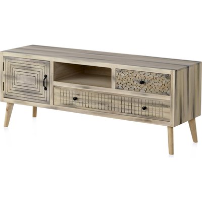 Buffet bois naturel design avec façades sculptées et pieds pino RECOLLECTION