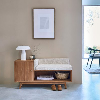 Banc d'entrée en teck massif et tissu bouclette 120 cm  SERENE BERAH GETAH