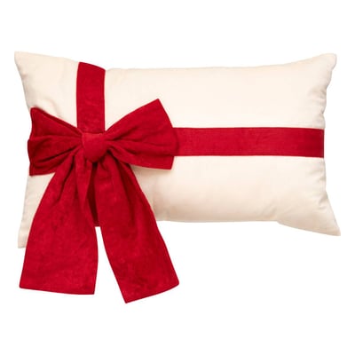 Coussin nœud en velours crème 30 x 50 cm FEERIC LIGHTS & CHRISTMAS