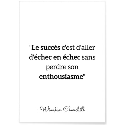 Affiche citation Winston Churchill 'Le succès c'est aller...' L'AFFICHERIE