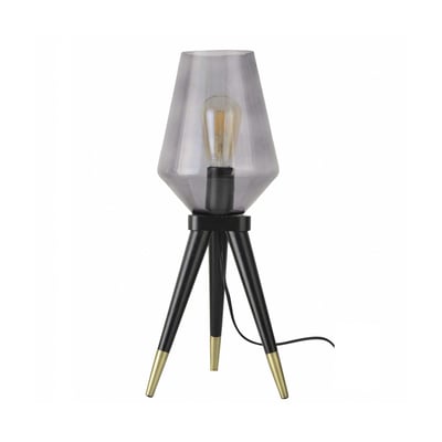 Lampe à poser trépied en bois d'hévéa, verre et métal, TRIBLUE C-CREATION