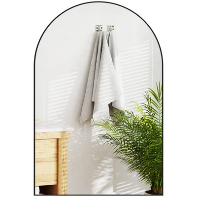 Miroir mural arqué 60 x 90 cm haute définition cadre alliage aluminium noir HOMCOM