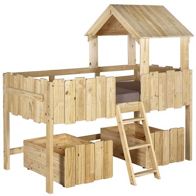 Pack lit cabane mi-hauteur avec tiroirs et matelas Donnie Bois massif  DONNIE AKITEN RETAIL