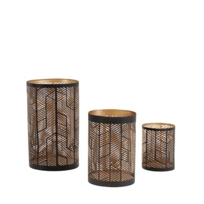Set de 3 lanternes découpe ajourée géométrique noir & or ORNAMI