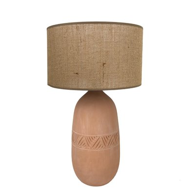 Lampe en terre cuite avec abat-jour jute, KÉO INCA GERARD LAMY