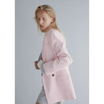 Blazer costume croisé mélange de coton MANGO