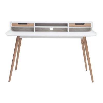 Bureau avec rangements scandinave blanc et bois clair L140 cm OPUS MILIBOO