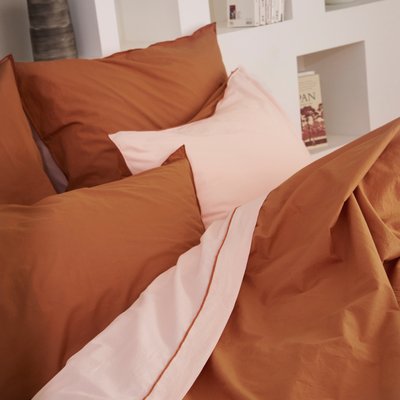 Les 2 taies d'oreiller en percale de coton lavé, DOUCEUR LAVÉE BLANC CERISE