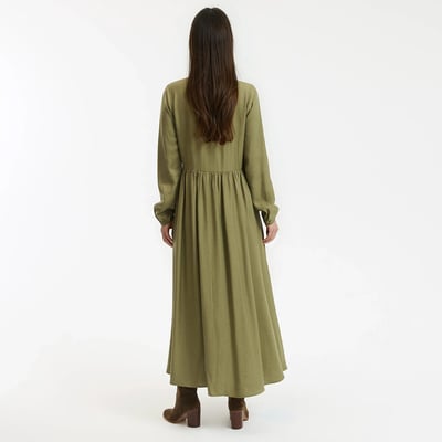 Robe longue fluide et évasée, col rond et manches longues LA REDOUTE COLLECTIONS