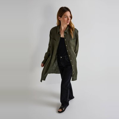 Robe courte manches longues unie en lin MONOPRIX