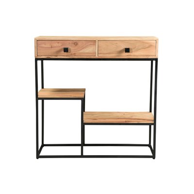 Console avec rangements 2 tiroirs en bois massif et métal noir L80 cm GRENELLE MILIBOO
