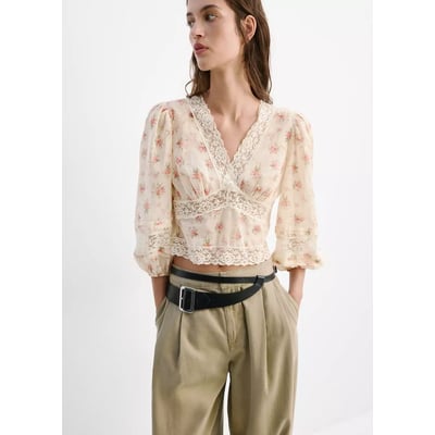 Blouse dentelle fleurie MANGO