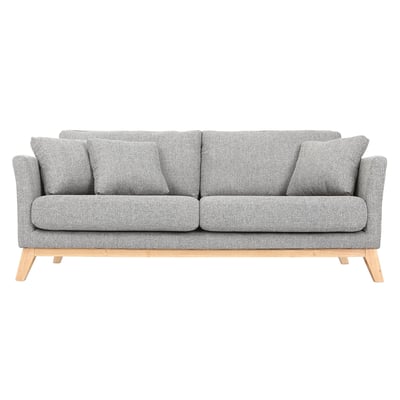 Canapé scandinave déhoussable 3 places en tissu velours côtelé beige et bois clair OSLO MILIBOO