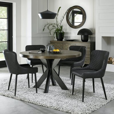 Table à manger ronde en bois décor marqueterie ARLINGTON PIER IMPORT