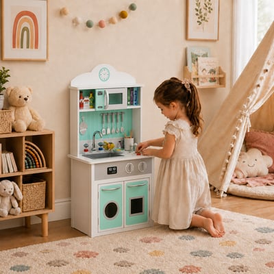 Cuisine Enfant avec évier, four et rangements, Bois, LITTLE CHEF TEAMSON KIDS