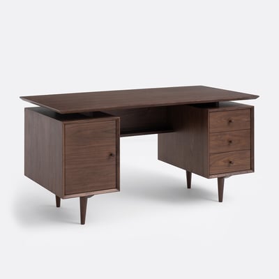 Bureau vintage double caisson noyer plaqué, QUILDA LA REDOUTE INTERIEURS