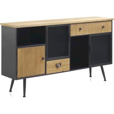 buffet métal  et bois design portes verre ondulé RECOLLECTION