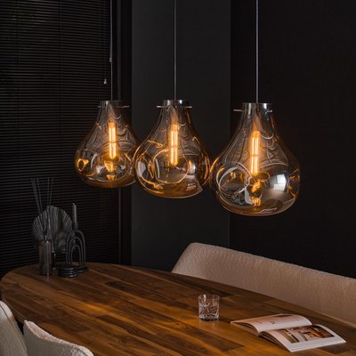 Suspension en verre chromé 3 abat-jour déformés avec tiges NOVA PIER IMPORT