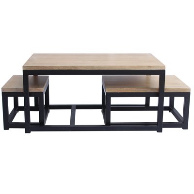 Tables basses gigognes bois manguier massif et métal noir (lot de 3) FACTORY MILIBOO