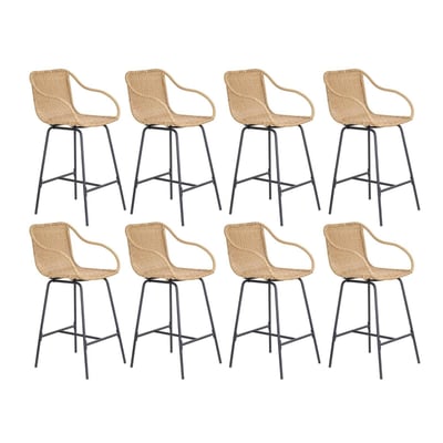 Lot de chaises de bar et d'ilot en métal et assise rotin 65cm MOOREA | Lot de 8 MOB IN