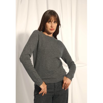 JANE pull col rond anthracite chiné en cachemire JUST CASHMERE