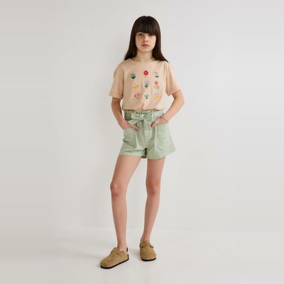 Short uni ceinturé en coton MONOPRIX