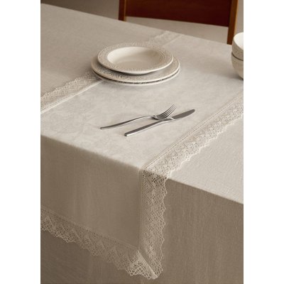 Chemin de table en lin jacquard fleuri à dentelle MANGO HOME