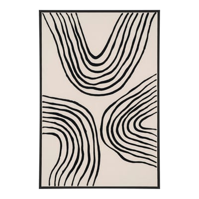 Tableau abstrait noir et blanc lignes ondulées avec cadre 60x90 cm PIER IMPORT