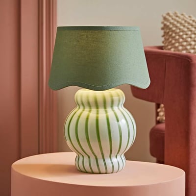 Toffee Stripe Glass Table Lamp with Scallop Shade SO'HOME