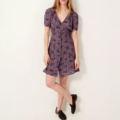 Robe courte boutonnée col V, imprimée, CLAUDIA SESSUN