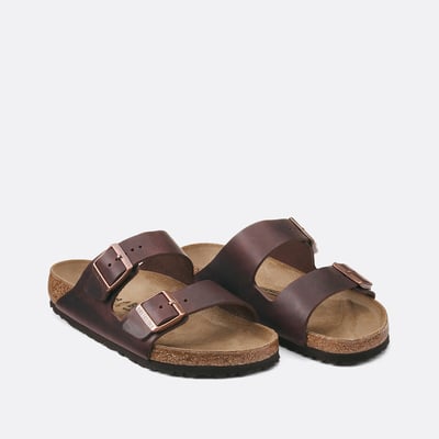 Mules doubles brides en cuir huilé Arizona BIRKENSTOCK