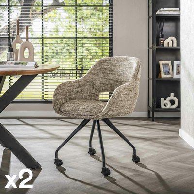 Chaise de bureau à roulettes en tissu sable chiné (lot de 2) CREEK PIER IMPORT