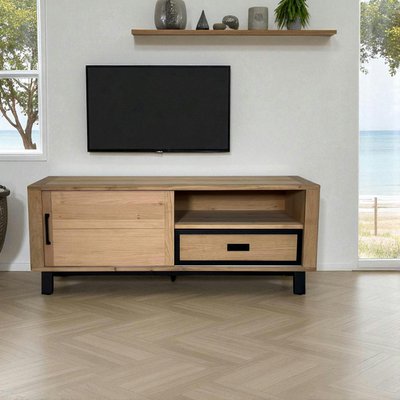 Meuble TV moderne avec rangement - bois clair chêne GRADO PIER IMPORT