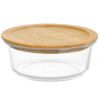 Boîte de conservation ronde en verre et bambou 950ml WADIGA