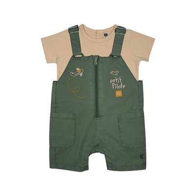 Tshirt salopette lorenzo twill court bebe SUCRE D'ORGE