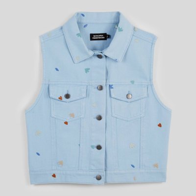 Veste en jean sans manches brodée MONOPRIX