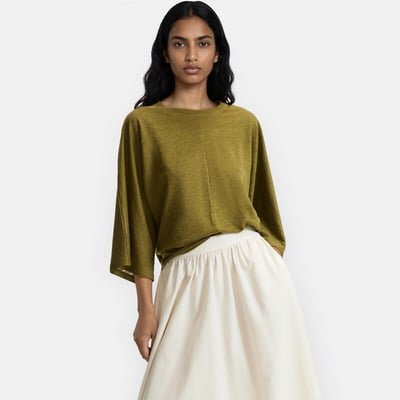 T-shirt en lin col rond manches larges LA REDOUTE COLLECTIONS