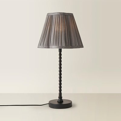 Matte Black Bobble Table Lamp with Faux Silk Scallop Shade SO'HOME