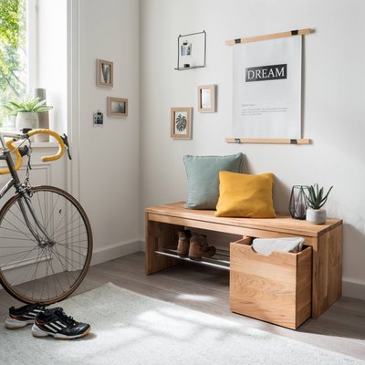 Banc à chaussures bois massif avec 1 cube de rangement - CYRIEL CAMIF