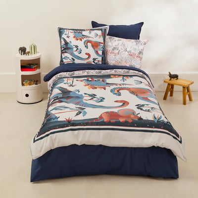 Housse de couette réversible coton bio JURASSIC CARRE BLANC