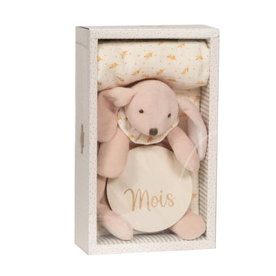 Coffret doudou Lapin et lange en gaze de coton AMADEUS LES PETITS