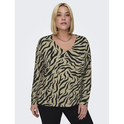 Blouse col rond imprimé animalier, manches longues ONLY CARMAKOMA