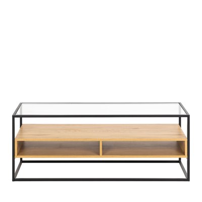 Meuble TV en verre, bois et métal L120cm- LUMA DRAWER