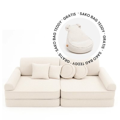 Canapé enfant modulable et pouf enfant turquoise – pack 2 en 1 MEOW BABY