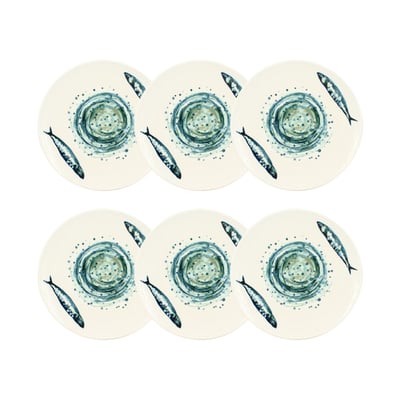 Lot de 6 assiettes à dessert en faïence 20cm, SARDINE NOVASTYL