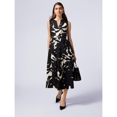 Robe longue sans manches en coton écologique à motif floral noir et blanc OLTRE