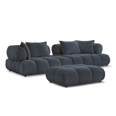 Canapé droit fixe 4 places en tissu bouclette avec pouf, ALYA BOBOCHIC