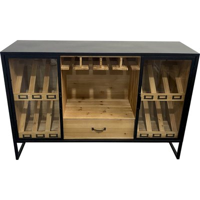 Meuble bar en bois naturel avec portes vitrées et rangement élégant RECOLLECTION