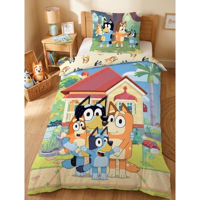 Parure de Lit Enfant Bluey, 100% Coton Oeko-Tex, Lit 1 place, FAMILY HOME